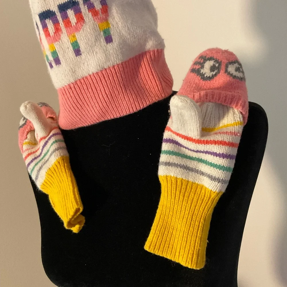 GAP Pink, Yellow & Rainbow Stripe Kids Mittens